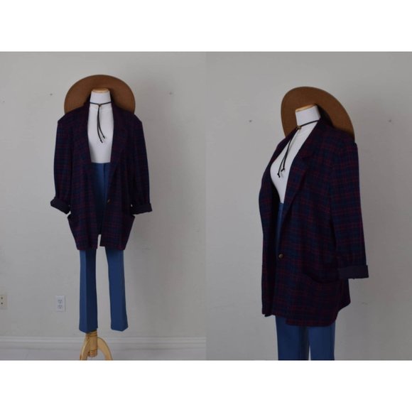 Jackets & Blazers - Vintage 80s‎ Purple Plaid/Polyester Women Blazer by Cricket Lane